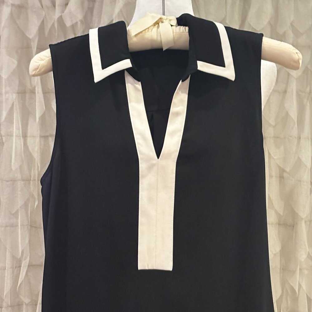 Vicky Tiel Black & Cream Accent Sleeveless Shift Dress - Women's Size 4 - Picture 3 of 6